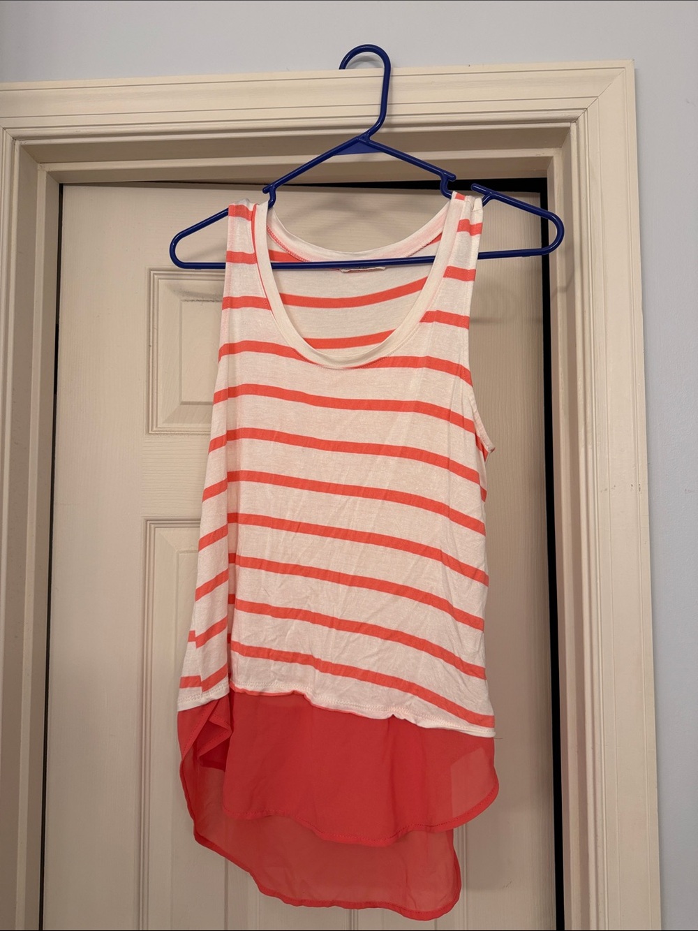 Le Lis Coral and White Striped Hi-Low Tank